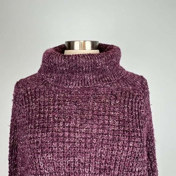Free People Womens Dylan Tweedy Turtleneck Tunic Sweater Purple Oversized size M - Picture 4 of 16